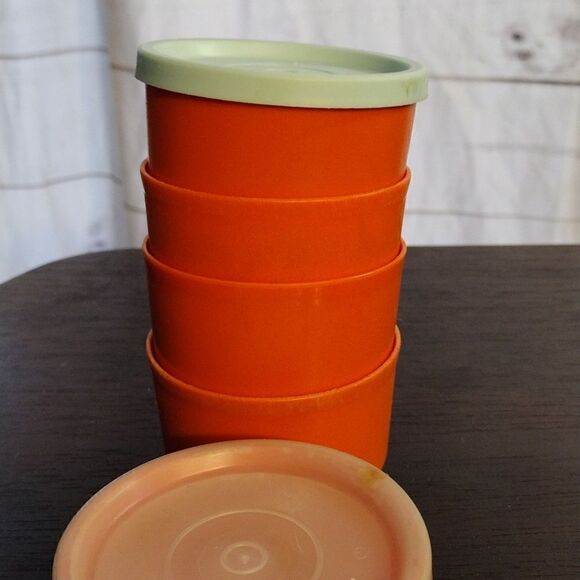 Tupperware 1229-19 5 Vintage Orange Snack Container Cups with 2 lids five 6oz bo - Picture 5 of 5